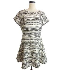 NWT Banana Republic Black White Boho Tribal Geometric Frayed Hem Dress Size 12